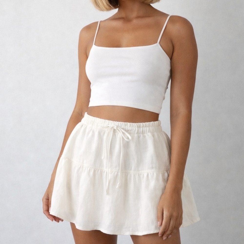 Stoney Clover Lane x Target Linen Blend White Pull-On Skirt Size Medium Coastal